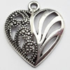 Pendant, Zinc Alloy Jewelry Findings, Heart, 19x22mm, Sold by Bag