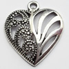 Pendant, Zinc Alloy Jewelry Findings, Heart, 19x22mm, Sold by Bag