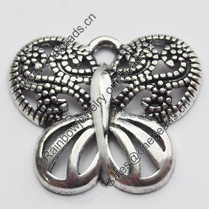 Pendant, Zinc Alloy Jewelry Findings, Butterfly, 21x18mm, Sold by Bag
