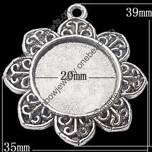 Zinc Alloy Pendant Settings, Flower Outside diameter:35x39mm, Interior diameter:20mm, Sold by Bag