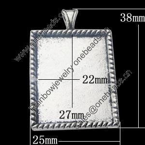 Zinc Alloy Pendant Settings, Outside diameter:25x38mm, Interior diameter:22x27mm, Sold by Bag