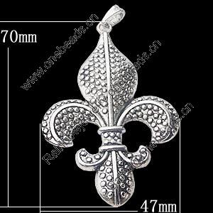 Pendant, Zinc Alloy Jewelry Findings, 47x70mm, Sold by Bag