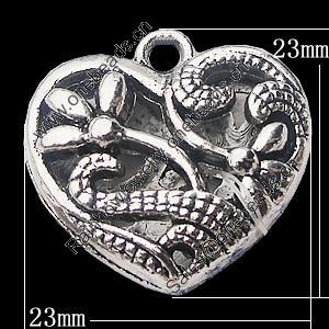Pendant, Zinc Alloy Jewelry Findings, Heart 23x23mm, Sold by Bag