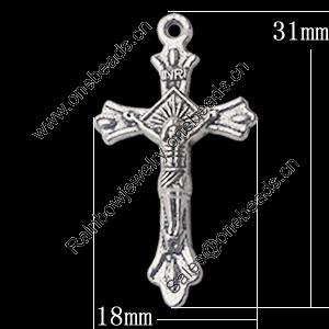 Pendant, Zinc Alloy Jewelry Findings, Cross 18x31mm, Sold by Bag