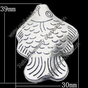 Beads, Zinc Alloy Jewelry Findings, Fish 39x30mm Hole:2.5mm, Sold by Bag