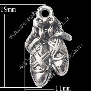 Pendant, Zinc Alloy Jewelry Findings, Shoes 11x19mm, Sold by Bag