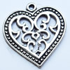 Pendant, Zinc Alloy Jewelry Findings, Heart, 24x25mm, Sold by Bag