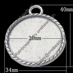 Zinc Alloy Pendant Settings, Outside diameter:34x40mm, Interior diameter:30mm, Sold by Bag