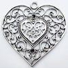 Pendant, Zinc Alloy Jewelry Findings, Heart, 58x58mm, Sold by Bag