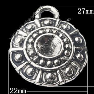 Pendant, Zinc Alloy Jewelry Findings, 22x27mm, Sold by Bag