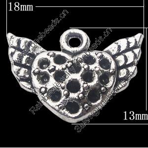 Pendant, Zinc Alloy Jewelry Findings, Heart 18x13mm, Sold by Bag