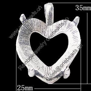 Pendant, Zinc Alloy Jewelry Findings, Heart 25x35mm, Sold by Bag