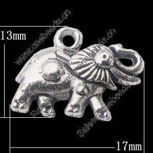 Pendant, Zinc Alloy Jewelry Findings, Elephant 17x13mm, Sold by Bag