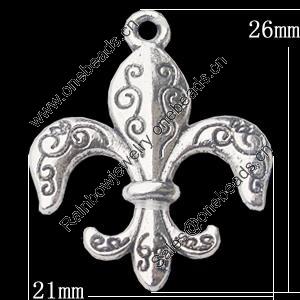 Pendant, Zinc Alloy Jewelry Findings, 21x26mm, Sold by Bag