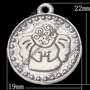 Pendant, Zinc Alloy Jewelry Findings, Flat Round 19x22mm, Sold by Bag