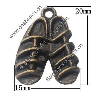 Pendant, Zinc Alloy Jewelry Findings, Shoes 15x20mm, Sold by Bag