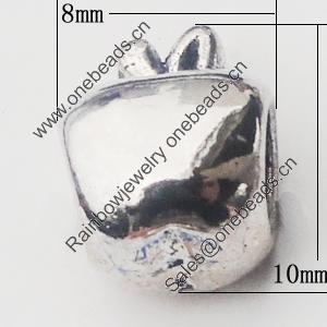 European Style Beads Zinc Alloy Jewelry Findings, Apple 8x10mm Hole:4.5mm, Sold by Bag