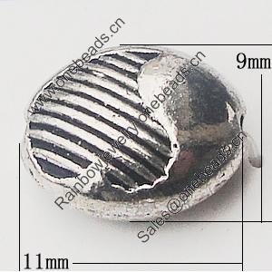 Beads, Zinc Alloy Jewelry Findings, Flat Oval 11x9mm Hole:1mm, Sold by Bag