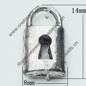 Pendant, Zinc Alloy Jewelry Findings, Lock 8x14mm, Sold by Bag