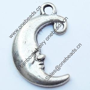 Pendant, Zinc Alloy Jewelry Findings, Moon, 13x18mm, Sold by Bag  