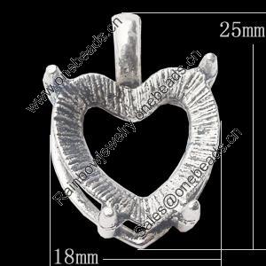 Pendant, Zinc Alloy Jewelry Findings, Heart 18x25mm, Sold by Bag  