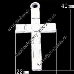 Pendant, Zinc Alloy Jewelry Findings, Cross 22x40mm, Sold by Bag  