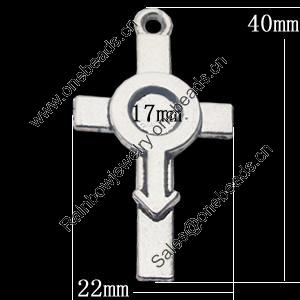 Pendant, Zinc Alloy Jewelry Findings, Cross O:22x40mm I:17mm, Sold by Bag  