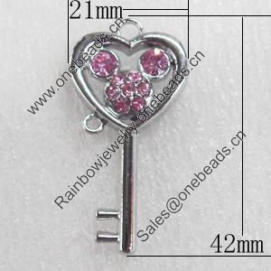 Zinc Alloy Pendants, key, 21x42mm Hole:Approx 2mm, Sold by PC