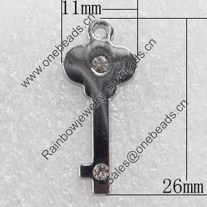 Zinc Alloy Pendants, key, 11x26mm Hole:Approx 1.5mm, Sold by PC
