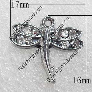 Zinc Alloy Pendants, Dragonfly, 17x16mm Hole:Approx 2mm, Sold by PC