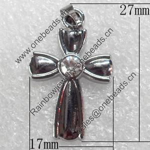 Zinc Alloy Pendants, Cross, 17x27mm Hole:Approx 1.5mm, Sold by PC