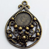 Zinc Alloy Pendant Settings, Outside diameter:24x34mm Interior diameter:10mm, Sold by Bag