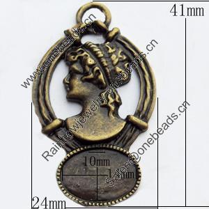 Zinc Alloy Pendant Settings, Outside diameter:24x41mm, Interior diameter:14x10mm, Sold by Bag