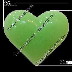 Imitate Jade Resin Cabochons, Heart 26x22mm Sold by Bag