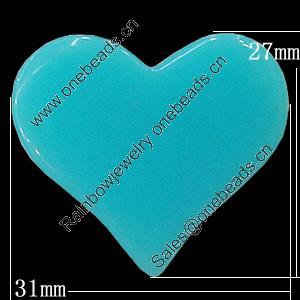 Imitate Jade Resin Cabochons, Heart 31x27mm Sold by Bag