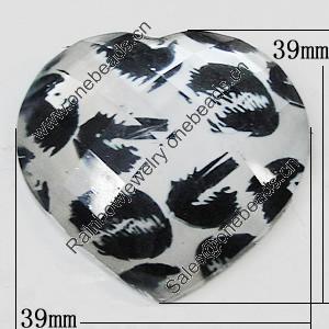 Resin Cabochons, No-Hole Jewelry findings, Faceted Heart 39x39mm, Sold by Bag  