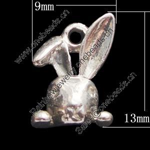 Pendant, Zinc Alloy Jewelry Findings, Rabbit 9x13mm, Sold by Bag