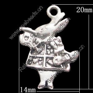 Pendant, Zinc Alloy Jewelry Findings, Animal 14x20mm, Sold by Bag