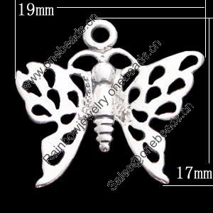Pendant, Zinc Alloy Jewelry Findings, Butterfly 19x17mm, Sold by Bag