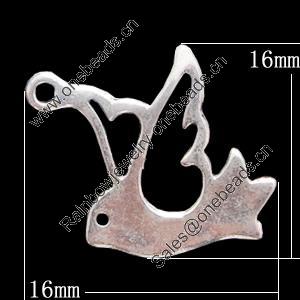 Pendant, Zinc Alloy Jewelry Findings, Animal 16x16mm, Sold by Bag