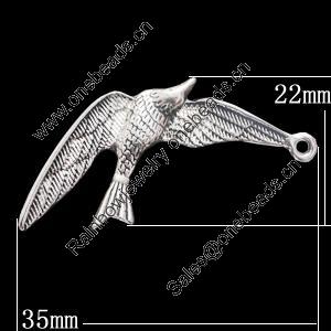 Pendant, Zinc Alloy Jewelry Findings, Bird 35x22mm, Sold by Bag