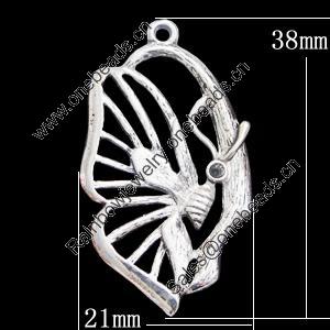 Pendant, Zinc Alloy Jewelry Findings, 21x38mm, Sold by Bag