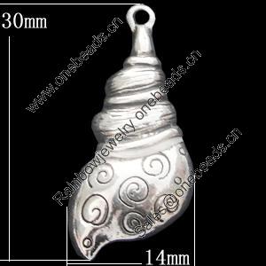 Pendant, Zinc Alloy Jewelry Findings, Whelk 14x30mm, Sold by Bag  