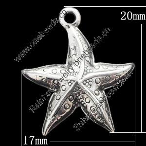 Pendant, Zinc Alloy Jewelry Findings, Star 17x20mm, Sold by Bag  