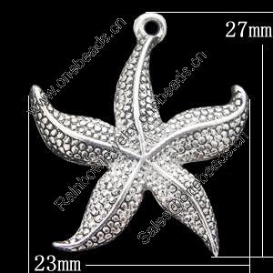 Pendant, Zinc Alloy Jewelry Findings, Star 23x27mm, Sold by Bag  