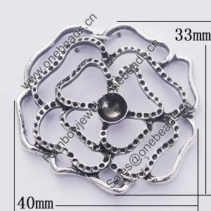 Pendant, Zinc Alloy Jewelry Findings, Flower 40x33mm, Sold by Bag  