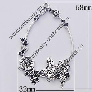 Pendant, Zinc Alloy Jewelry Findings, Flower 32x58mm, Sold by Bag  
