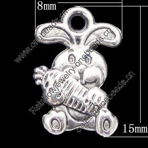 Pendant, Zinc Alloy Jewelry Findings, Rabbit 8x15mm, Sold by Bag