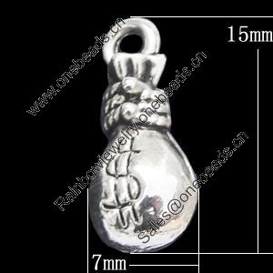 Pendant, Zinc Alloy Jewelry Findings, 7x15mm, Sold by Bag  