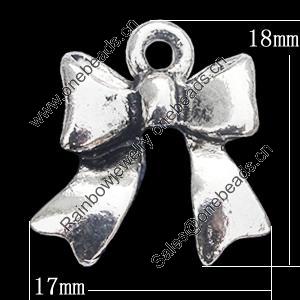 Pendant, Zinc Alloy Jewelry Findings, Bowknot 17x18mm, Sold by Bag  